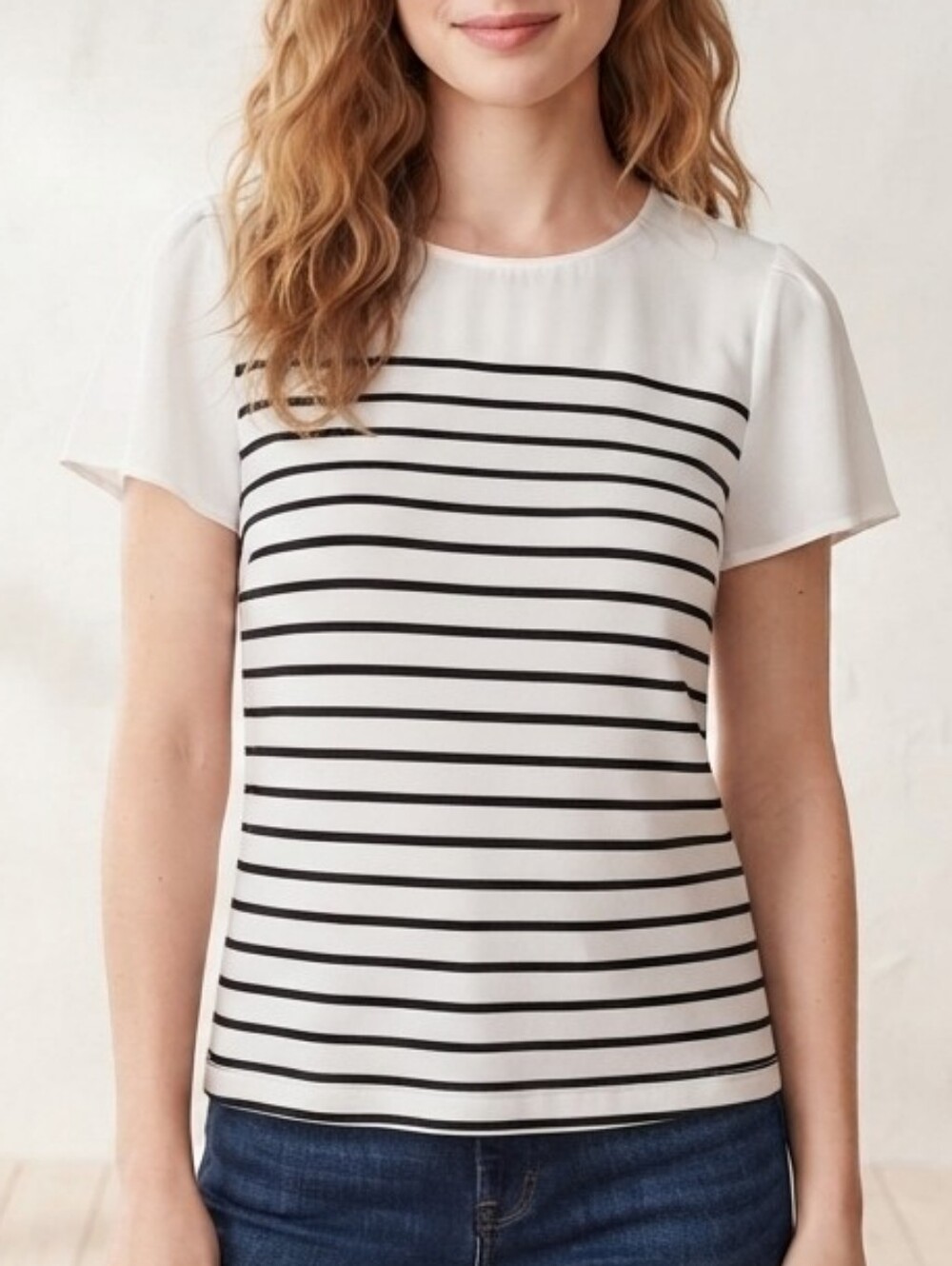 NEVER WORN Ann Taylor LOFT Stripes Striped Crewneck Blouse Top Sz M